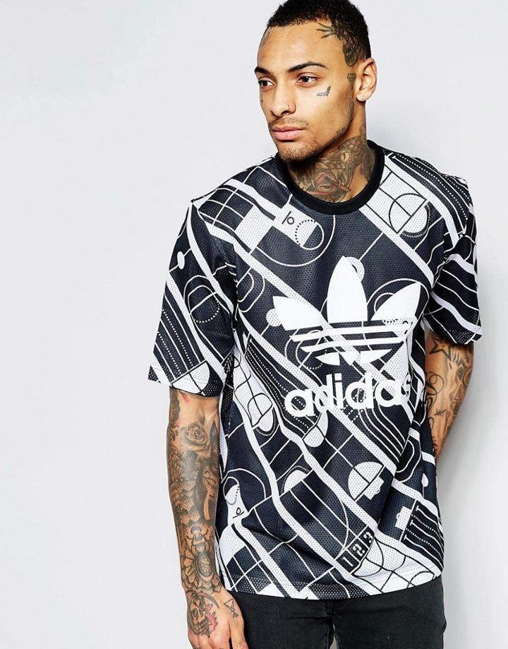 Adidas Originals T-shirt In Track Print Aj7838 - Black