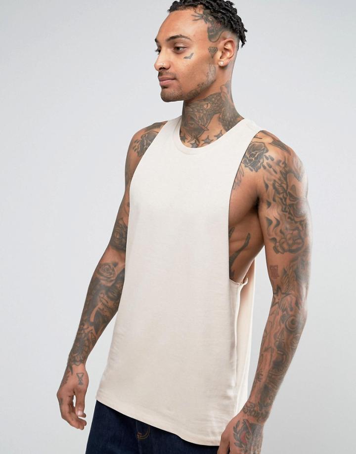Asos Tank With Racer Back In Beige - Gray