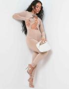 Missyempire X Aaliyah Ceilia Cut Out Bust Fitted Jumpsuit In Sand-neutral