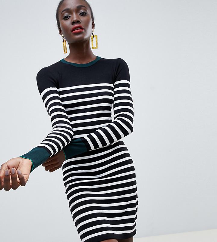 Warehouse Breton Stripe Knit Dress In Black And White - Multi