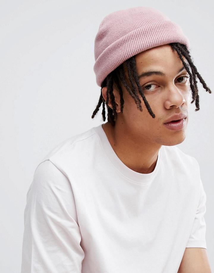Asos Design Mini Fisherman Beanie In Pink - Pink