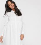 Asos Design Maternity Organic Cotton Mini Smock Shirt Dress In White