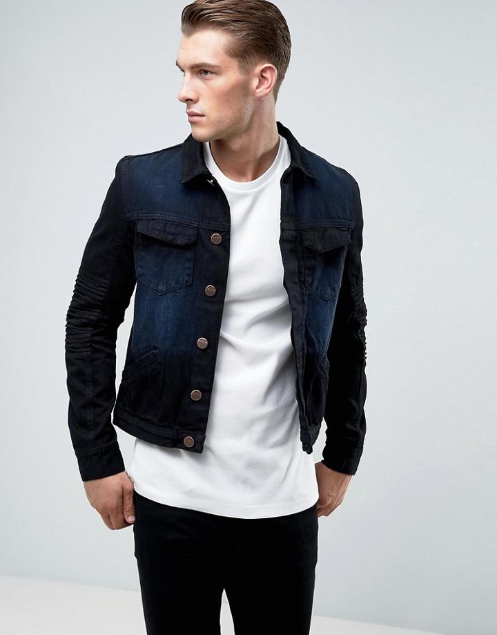 Juice Biker Detail Denim Jacket - Black