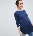 Asos Design Maternity Nursing Asymmetric Formal Mixed Fabric Top - Navy