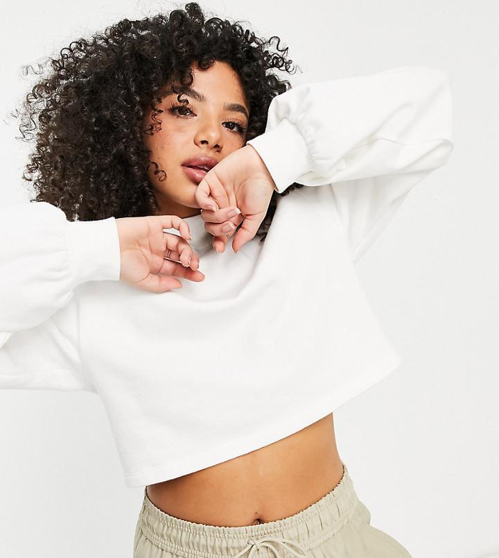 Asos Design Petite Boxy High Neck Sweatshirt In White