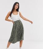 Asos Design Petite Midi Skirt With Box Pleat In Polka Dot - Multi