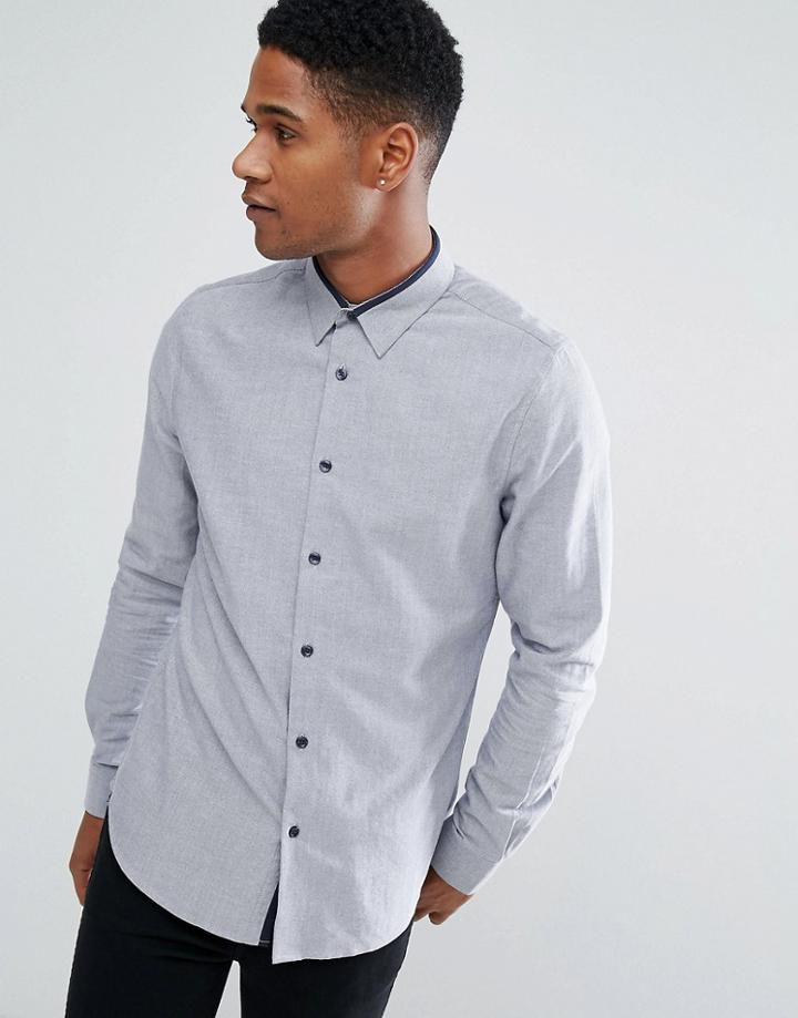 Threadbare Premium Contrast Tipped Slim Fit Shirt - Navy