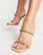 Public Desire Brooke Heeled Mules With Gold Rope Detail In Bone-white