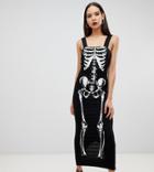 Asos Design Tall Halloween Skeleton Square Maxi Dress - Black