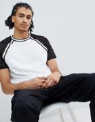 Asos Design T-shirt With Taping And Raglan Sleeves In Mesh - White