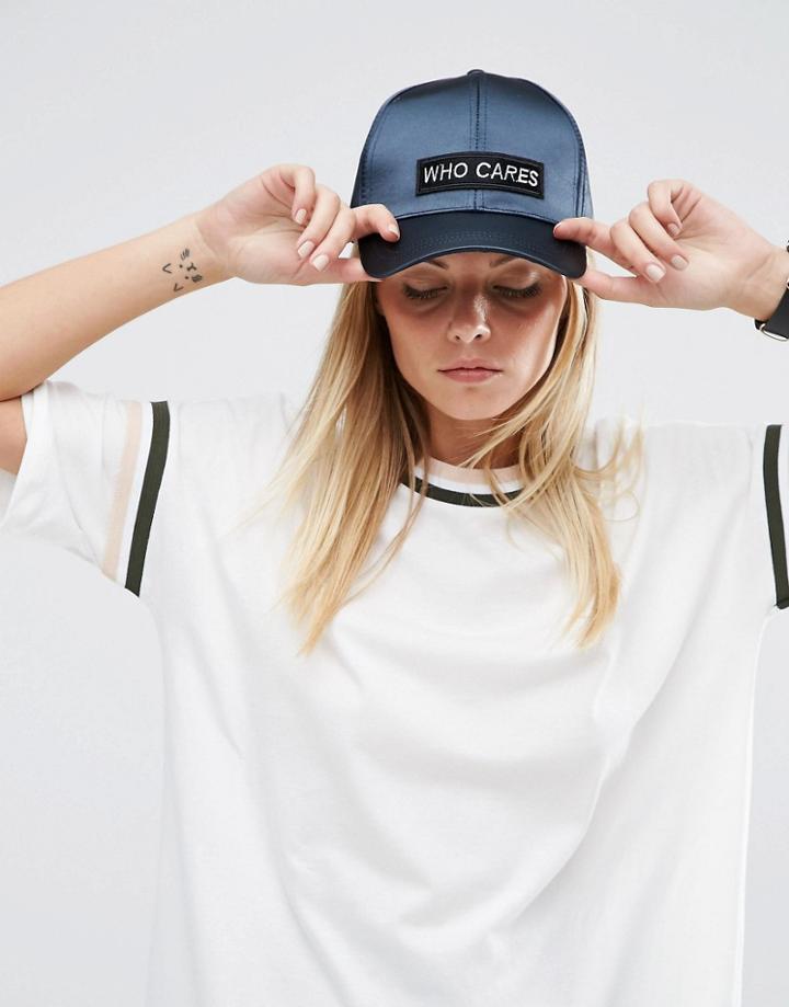 Asos Worded Satin Baseball Cap - Blue