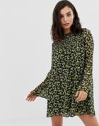 Stradivarius Dress With Shirred Neck In Floral Print - Green