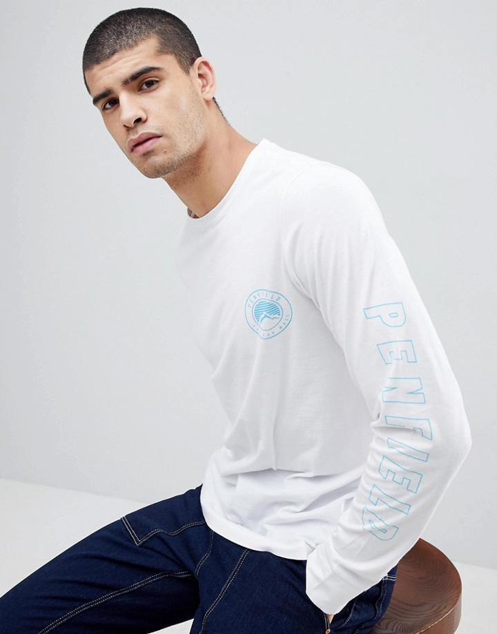 Penfield Aloka Sleeve Logo Print Long Sleeve Top In White