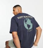Only & Sons Oversized T-shirt With Worldwide Back Print In Navy - Exclusive To Asos