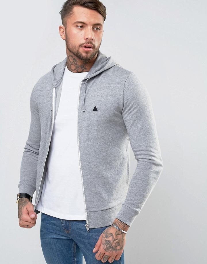 Asos Zip Up Hoodie In Gray Marl With Logo - Gray
