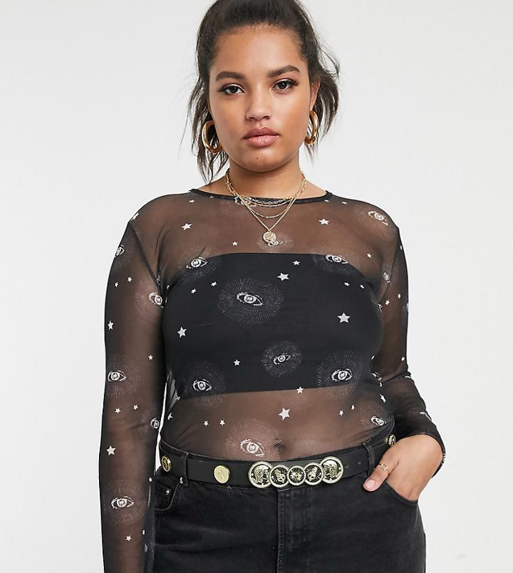 Asos Design Curve Coin & Stud Waist And Hip Belt In Black And Gold
