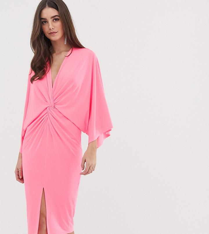Flounce London Tall Kimono Midi Dress In Neon Pink - Pink