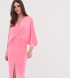 Flounce London Tall Kimono Midi Dress In Neon Pink - Pink