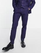 Asos Design Slim Linen Suit Pants In Navy