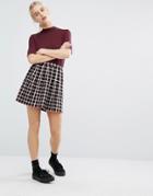 Monki Check Print Pleated Mini Skirt - Red