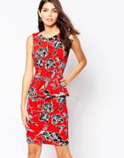Vesper Ania Midi Dress In Contrast Print - Red Print