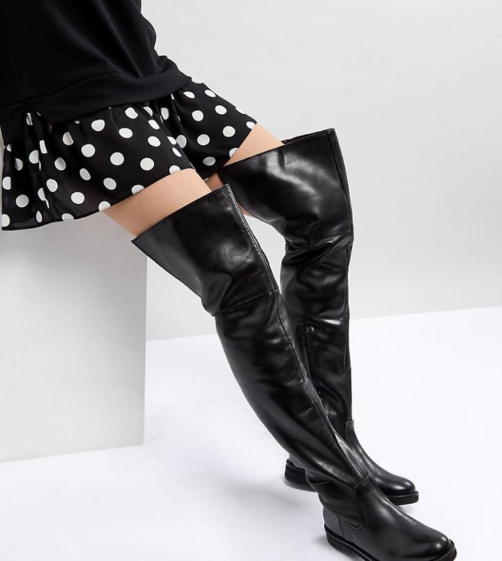 Mango Leather Flat Knee High Boot