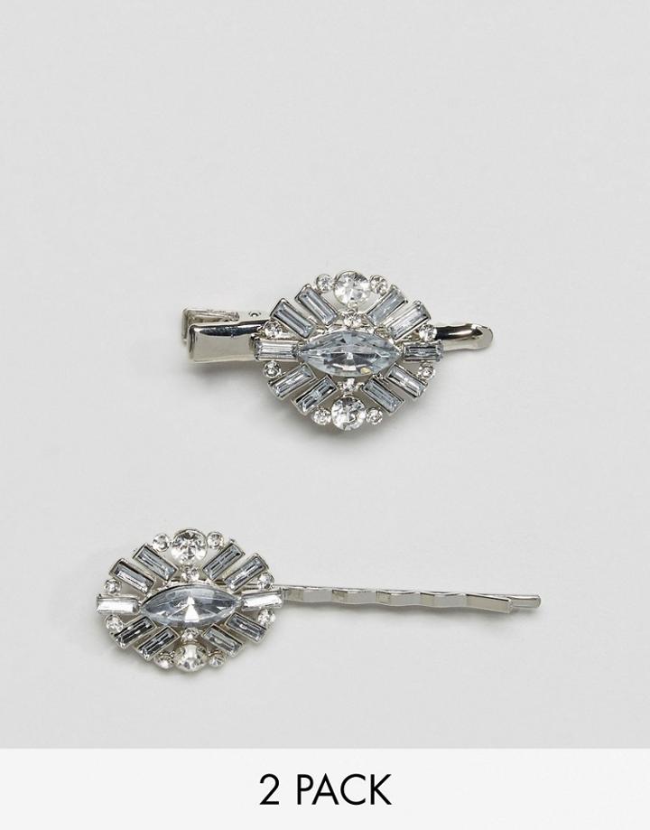 Asos Pack Of 2 Gemstone Hair Clips - Silver