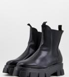 Truffle Collection Wide Fit Super Chunky Sole Chelsea Boots In Back Faux Leather-black