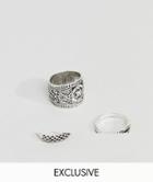Designb Silver Chunky Engraved Rings In 3 Pack Exclusive To Asos - Silver