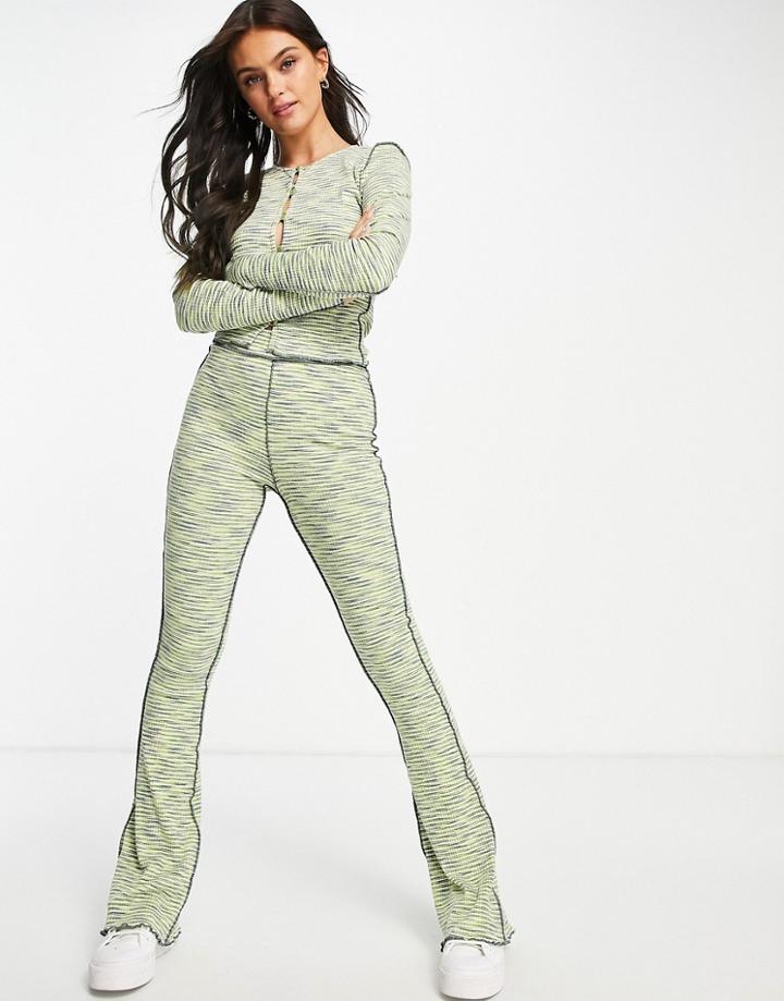 Topshop Space Dye Flared Pant In Green - Part Of A Set