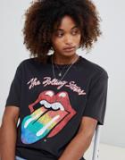 Pull & Bear Rolling Stones Rainbow T-shirt - Black