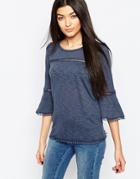 Vero Moda 3/4 Sleeve Bell Sleeve Top With Embroidered Detail - Ombre Blue