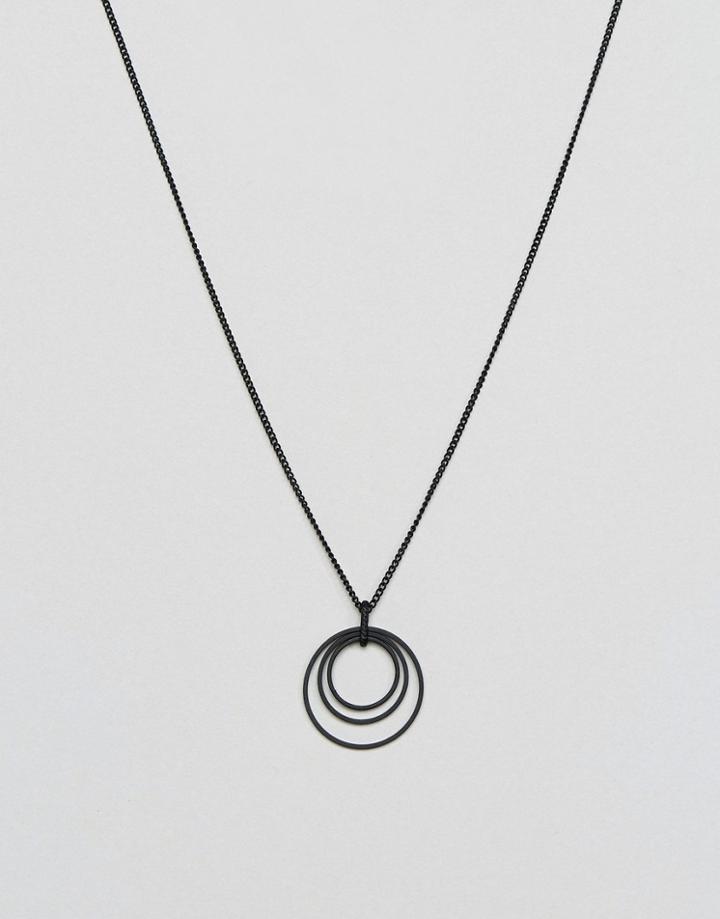 Asos Black Coated Necklace With Ditsy Charm - Black