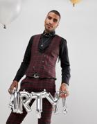 Noose & Monkey Super Skinny Vest In Plaid Check - Red
