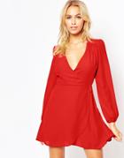 Asos Mini Wrap Dress With Blouson Sleeves - Black $63.00