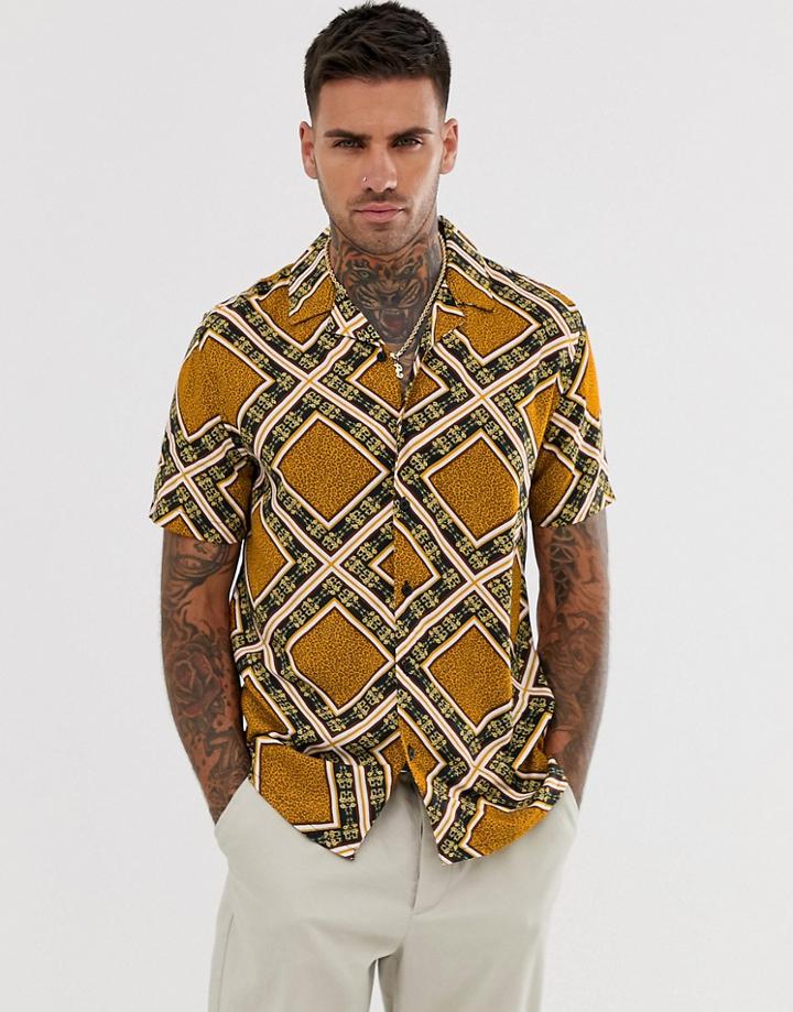 New Look Revere Shirt With Baroque Print - Yellow