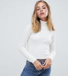 Asos Design Petite Roll Neck Crop Sweater In Rib-cream