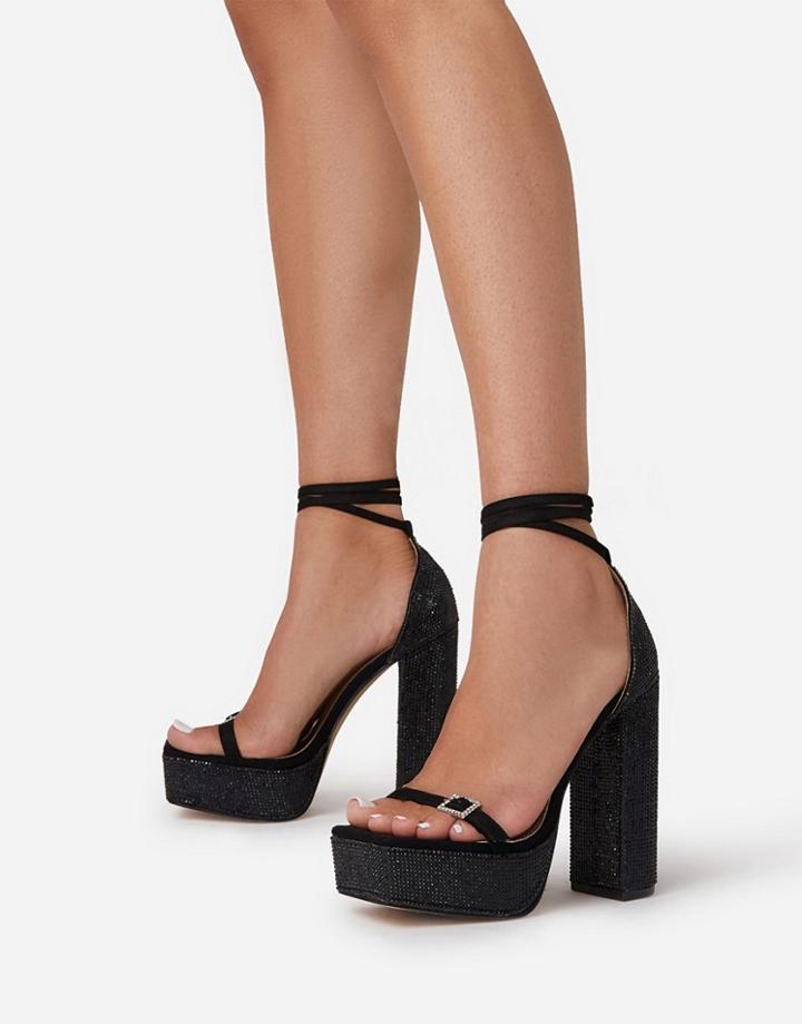 Ego Tahlia Platform Heeled Sandals In Black Sparkle