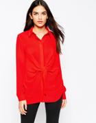 Asos Long Line Tie Front Blouse - Red