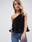 Asos Design Asymmetric Pleated Top - Black