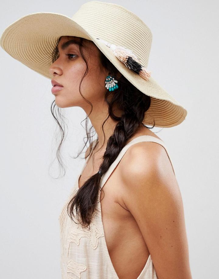 Boardmans Tassel Trim Floppy Beach Hat - Stone