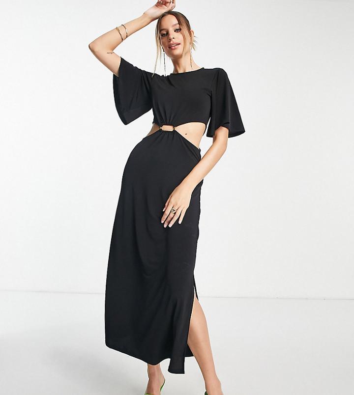 River Island Tall Gold Trim Cut Out Maxi Dress In Black-brown
