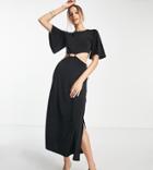 River Island Tall Gold Trim Cut Out Maxi Dress In Black-brown
