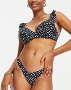 Ivory Rose Fuller Bust Mix And Match Frill Bikini Top In Black Polka Dot-multi