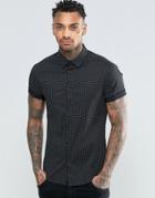 Asos Skinny Shirt In Black With Polka Dot Print And Short Sleeves - Black