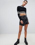 Prettylittlething Faux Leather Wrap Mini Skirt - Black