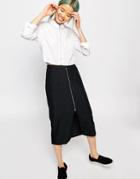 Monki Midi Skirt With Pocket Detail And Front Zip - Black