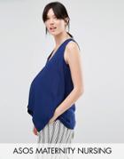 Asos Maternity Nursing Woven Tank With Overlay - Navy
