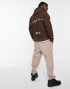 Asos Dark Future Oversized Hoodie In Polar Fleece With Back Logo Prints In Brown