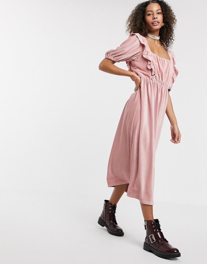 Asos Design Cord Frill Midi Dress